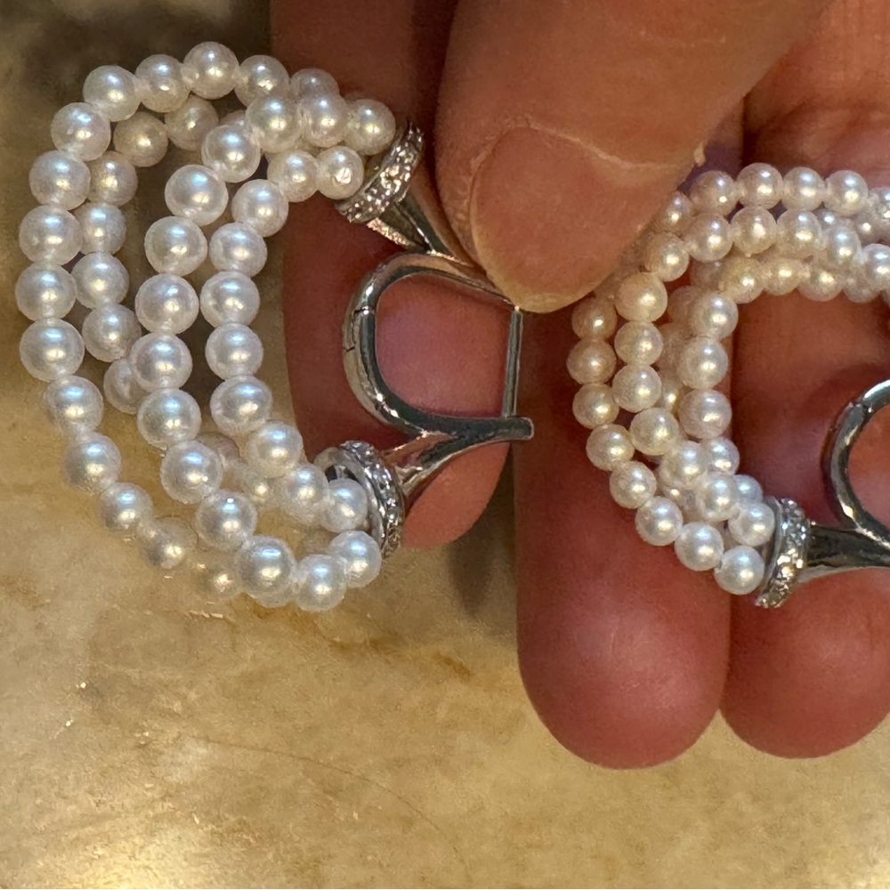 Multi Strand Pearl Hoop Earrings - Sterling silver and fresh water pearls. - Picture 3 of 7